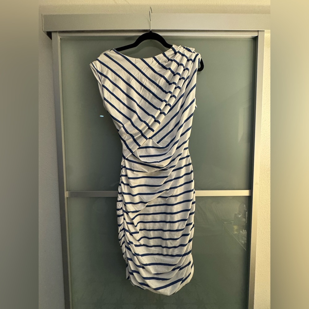 Pam & Gela Blue and White Sleeveless Bodycon Mini Dress - Picture 7 of 8